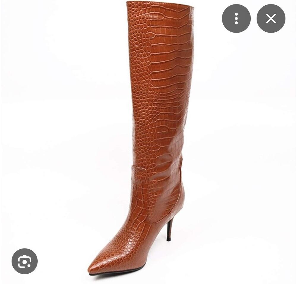 A.D. & Daughters Croc Embossed Knee-High Boots Size 7.5 NWT Brown Cognac Fall